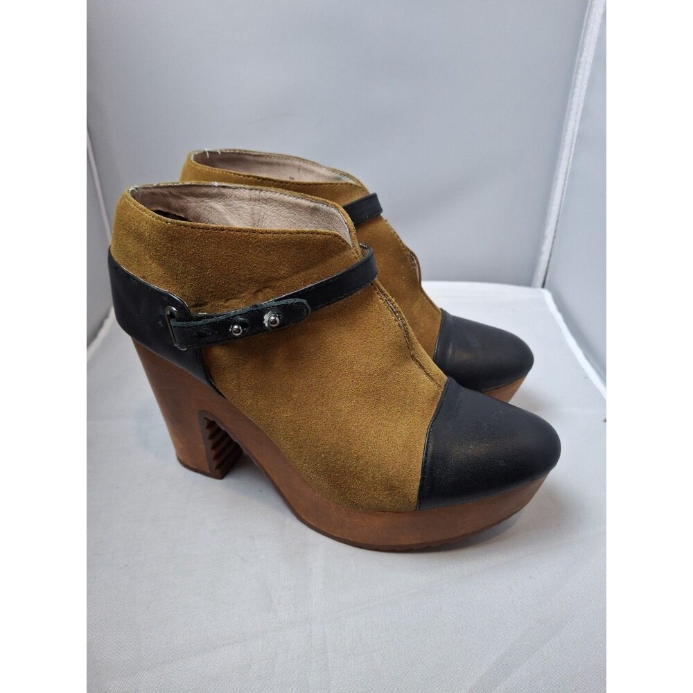 MATT BERSON "Morrison" Tan Suede & Leather Wood Platform Booties Size 6